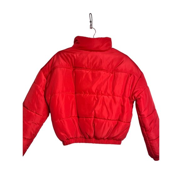 BP Jacket Womens XXS Red Full Front Zip Puffer High Neck Poinsettia Coat - Picture 5 of 6